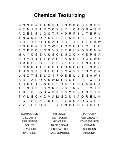 Chemical Texturizing Word Search Puzzle