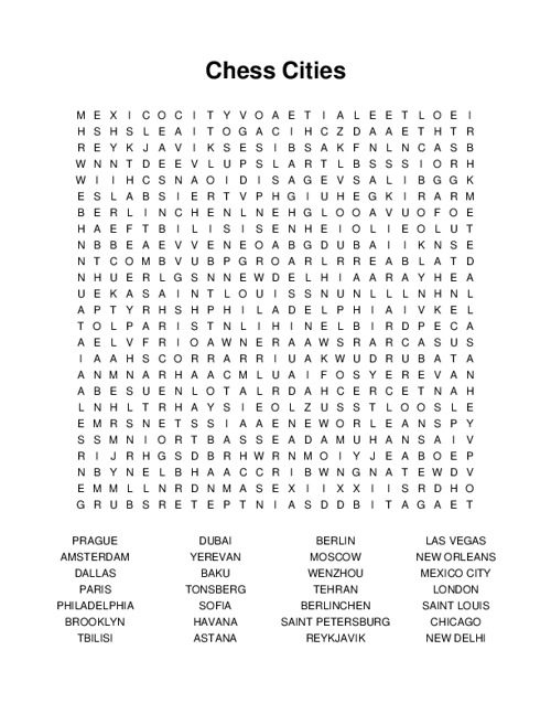Chess Cities Word Search Puzzle