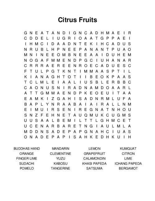 Citrus Fruits Word Search Puzzle