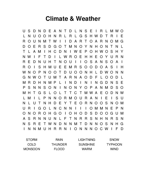 Climate & Weather Word Search Puzzle