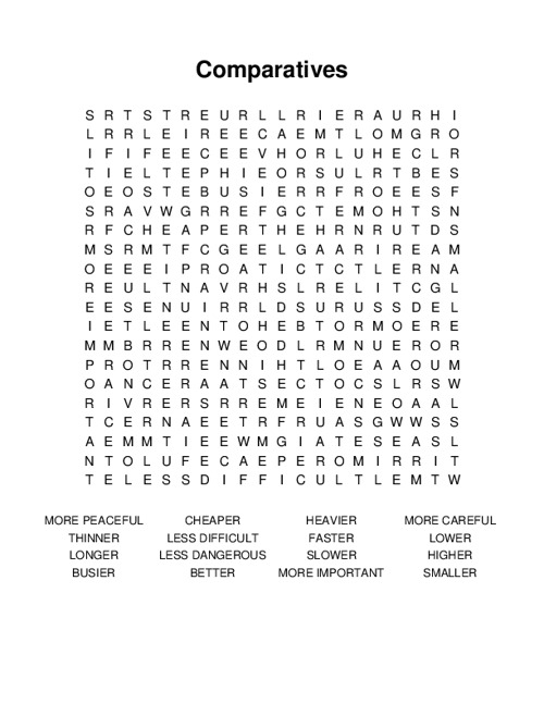 Comparatives Word Search Puzzle