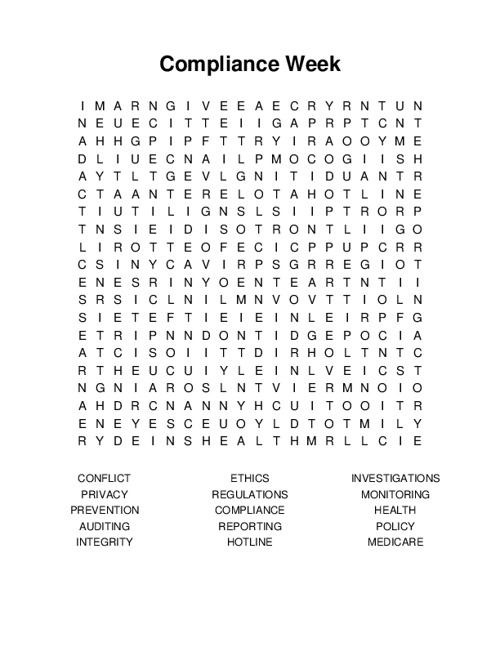 Compliance Week Word Search Puzzle