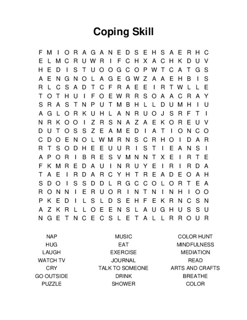 Coping Skill Word Search Puzzle