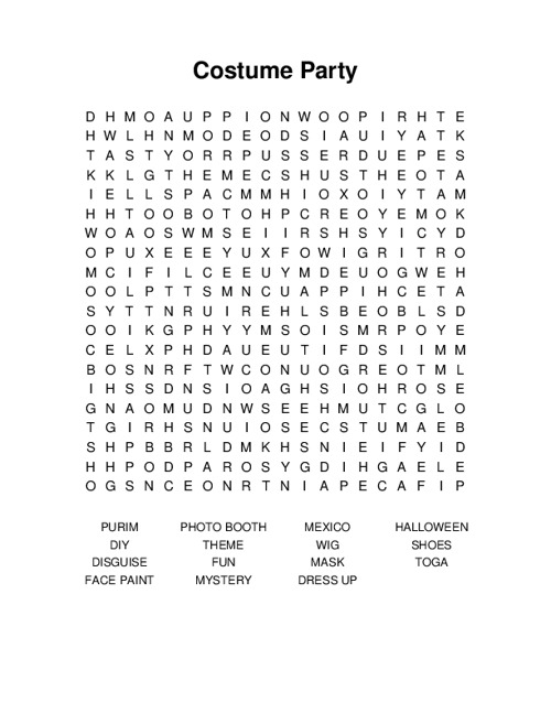 Costume Party Word Search Puzzle
