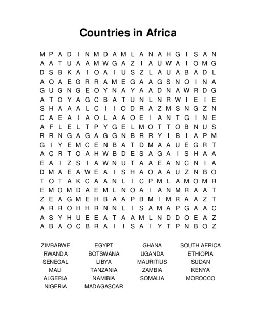 Countries in Africa Word Search Puzzle