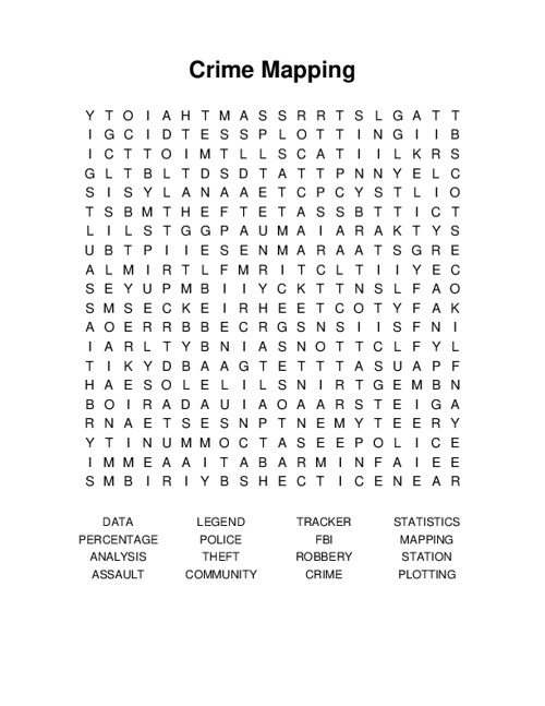 Crime Mapping Word Search Puzzle