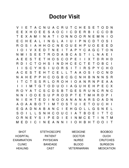 Doctor Visit Word Search Puzzle