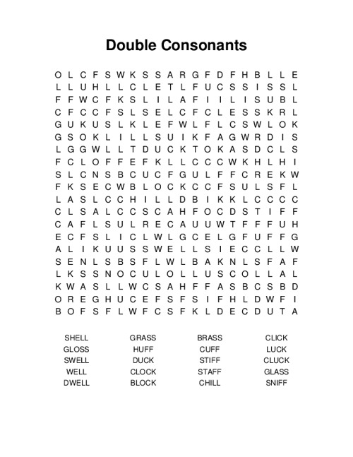 Double Consonants Word Search Puzzle