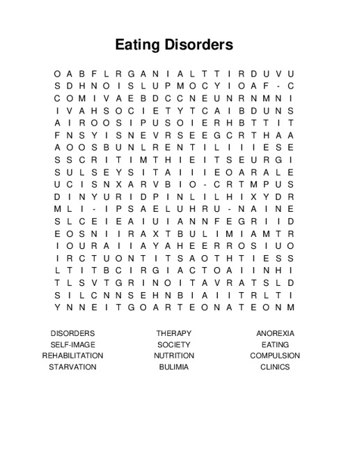 Eating Disorders Word Search Puzzle