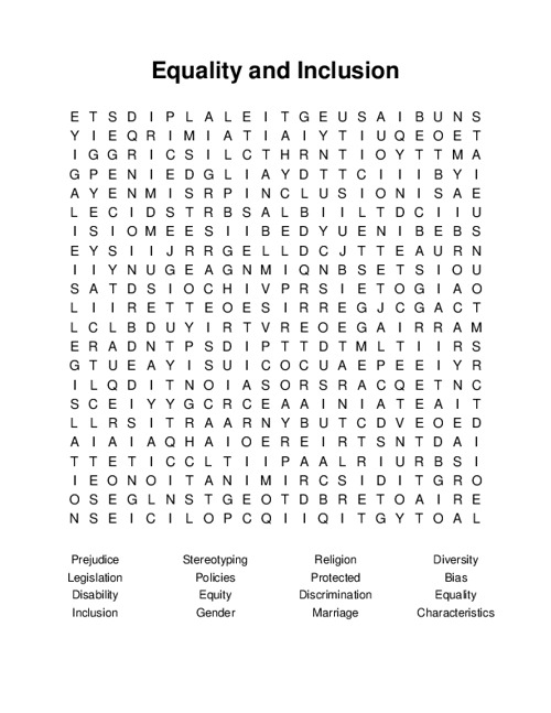 Equality and Inclusion Word Search Puzzle