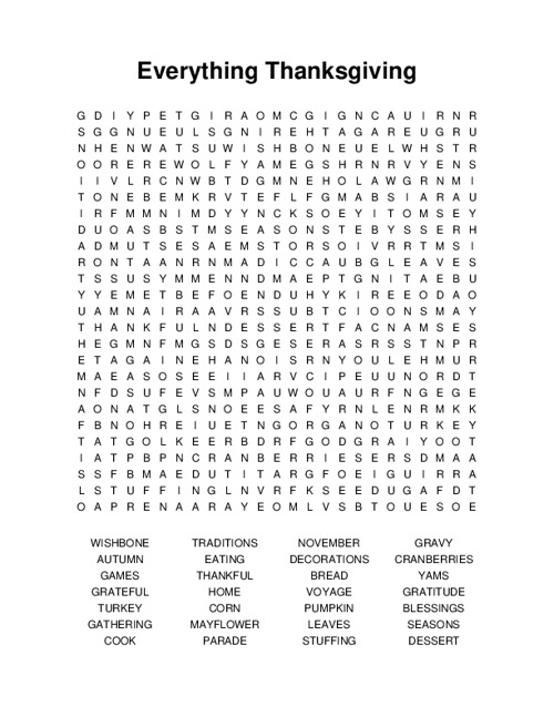 Everything Thanksgiving Word Search Puzzle