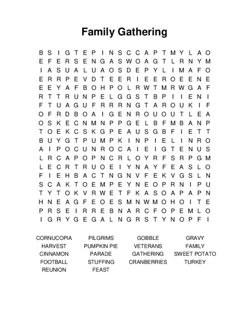 Family Gathering Word Search Puzzle