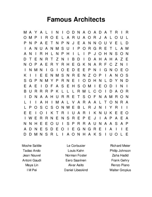 Famous Architects Word Search Puzzle