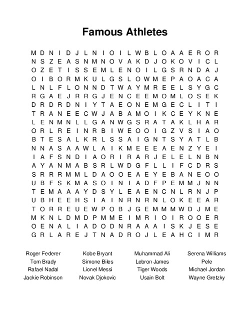 Famous Athletes Word Search Puzzle
