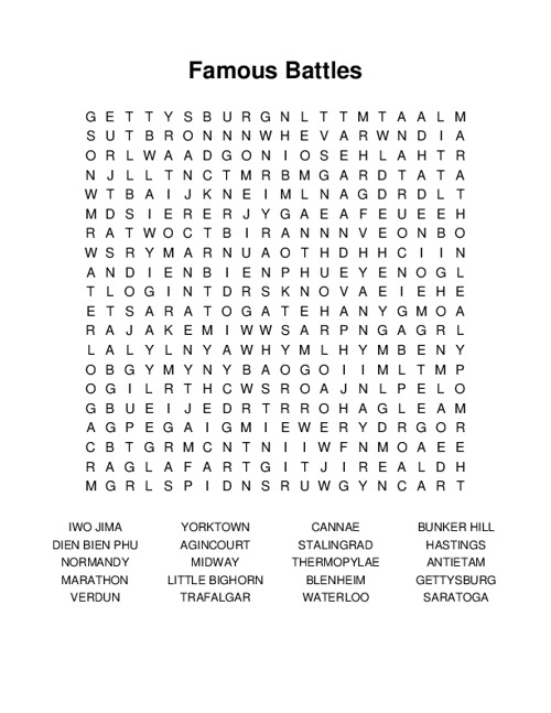 Famous Battles Word Search Puzzle