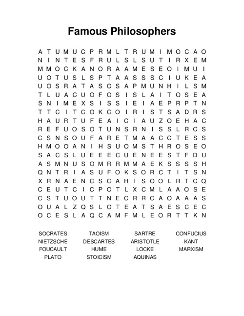 Famous Philosophers Word Search Puzzle