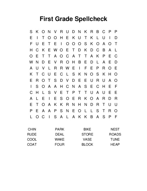 First Grade Spellcheck Word Search Puzzle