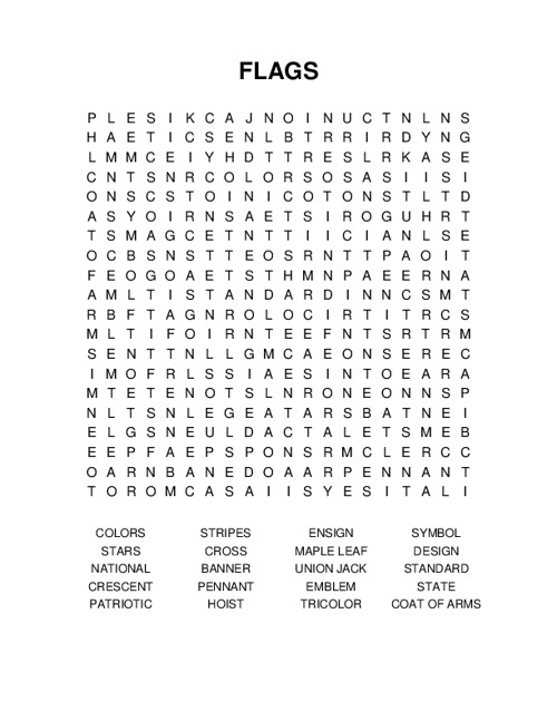 FLAGS Word Search Puzzle