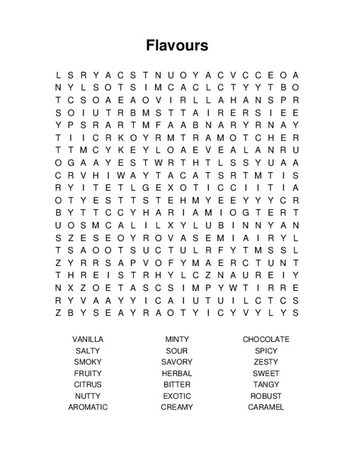 Flavours Word Search Puzzle