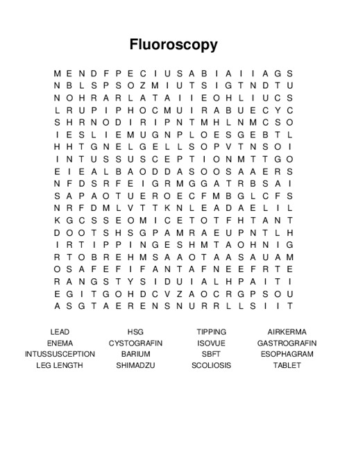 Fluoroscopy Word Search Puzzle