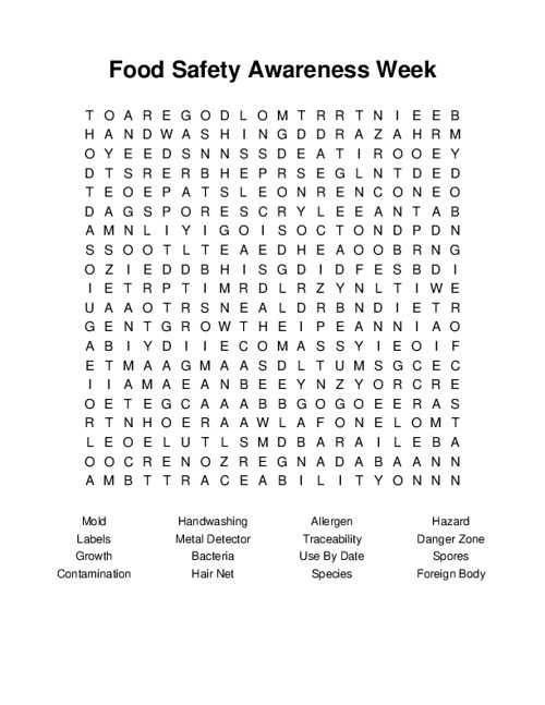 Food Safety Awareness Week Word Search Puzzle