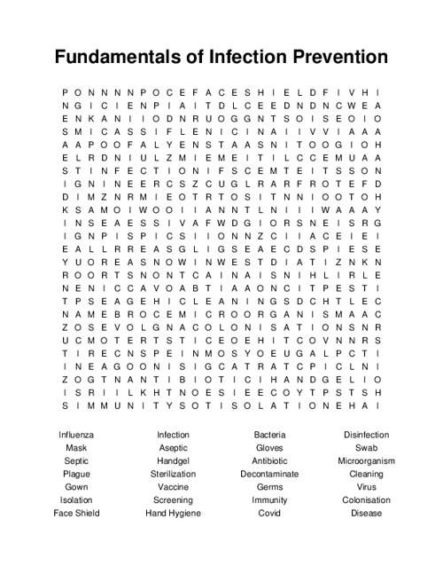 Fundamentals of Infection Prevention Word Search Puzzle