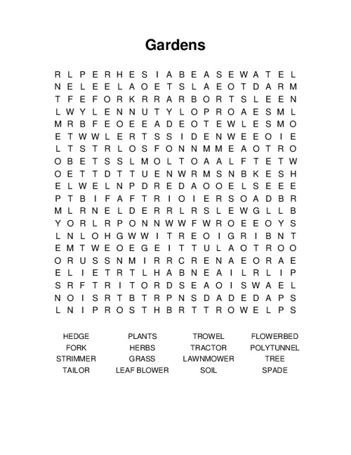 Gardens Word Search