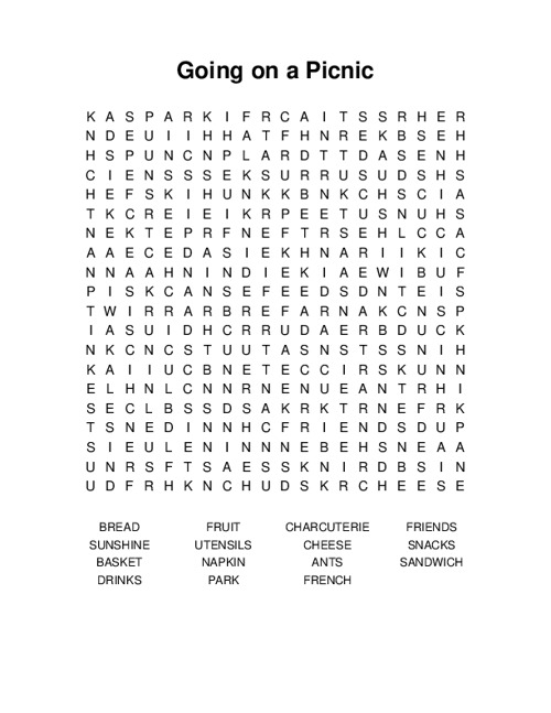 Going on a Picnic Word Search Puzzle