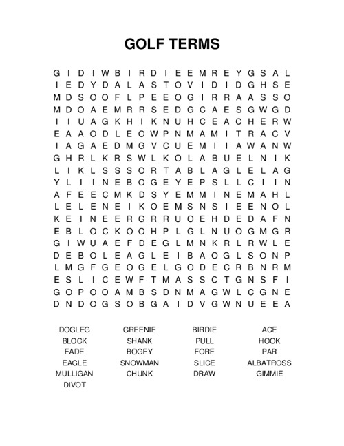 GOLF TERMS Word Search Puzzle
