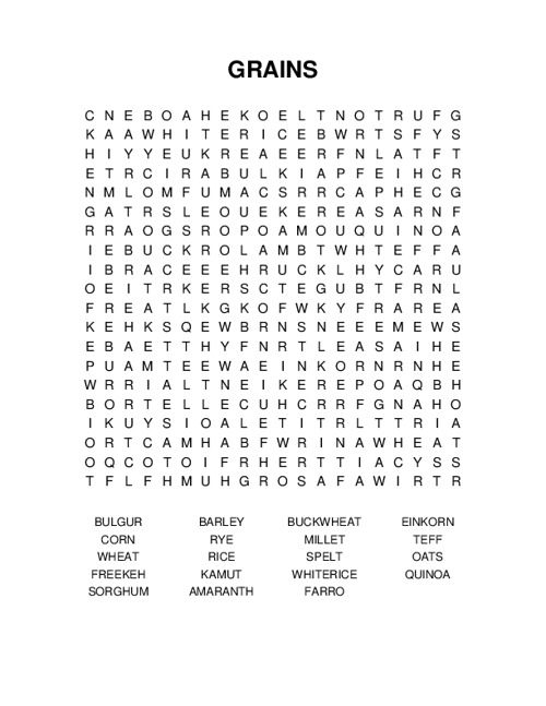 GRAINS Word Search Puzzle