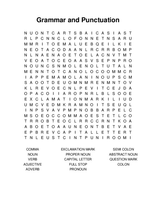 Grammar and Punctuation Word Search Puzzle