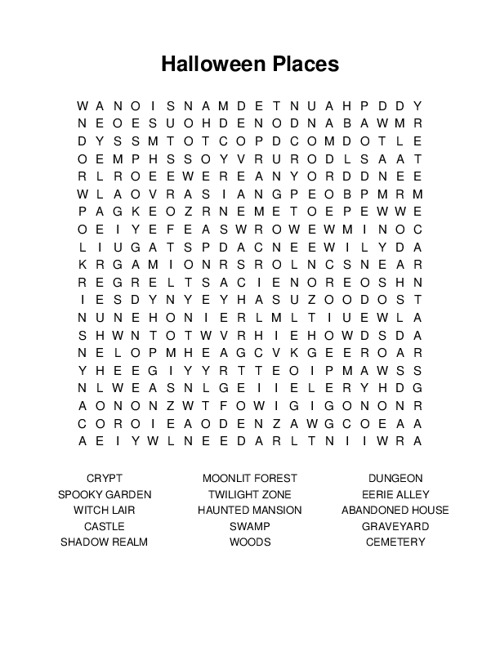 Halloween Places Word Search Puzzle