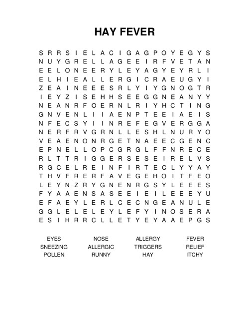 HAY FEVER Word Search Puzzle