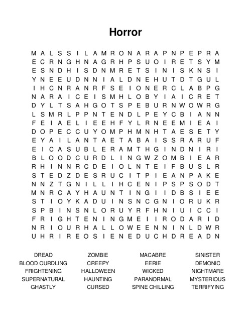 Horror Word Search Puzzle