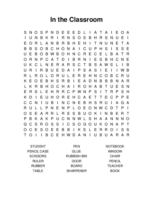 In the Classroom Word Search Puzzle
