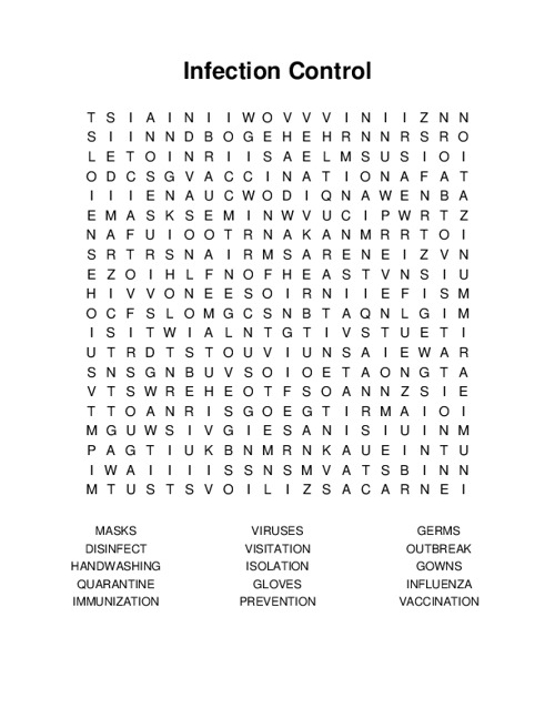 Infection Control Word Search Puzzle