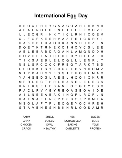 International Egg Day Word Search Puzzle