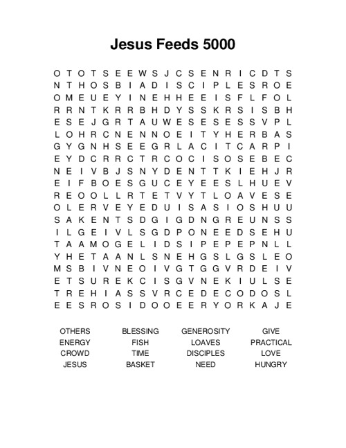 Jesus Feeds 5000 Word Search Puzzle