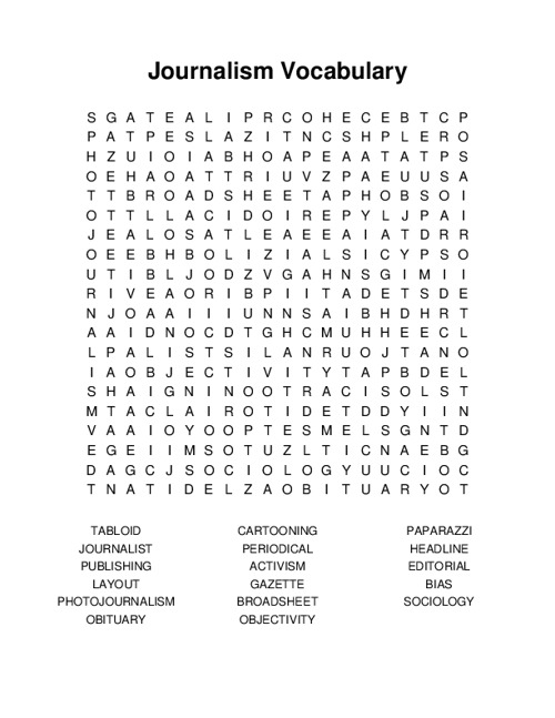 Journalism Vocabulary Word Search Puzzle