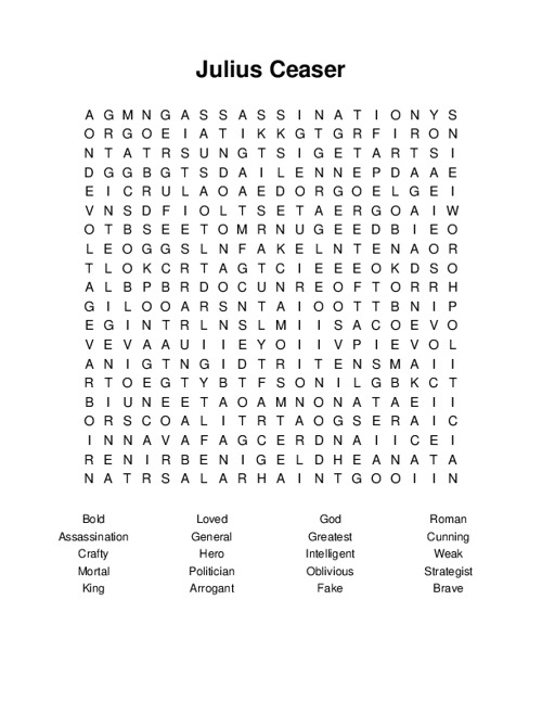 Julius Ceaser Word Search Puzzle