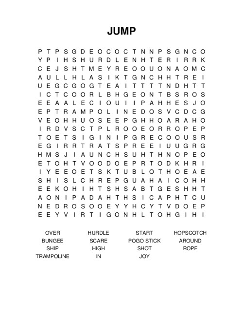 JUMP Word Search Puzzle