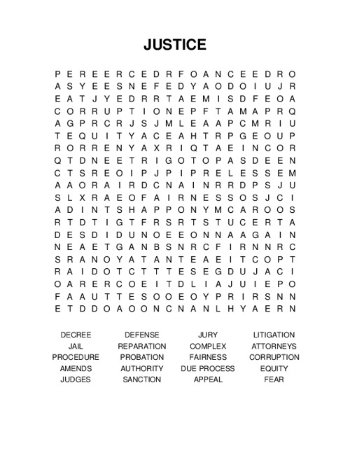 JUSTICE Word Search Puzzle