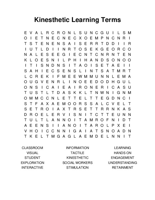 Kinesthetic Learning Terms Word Search Puzzle