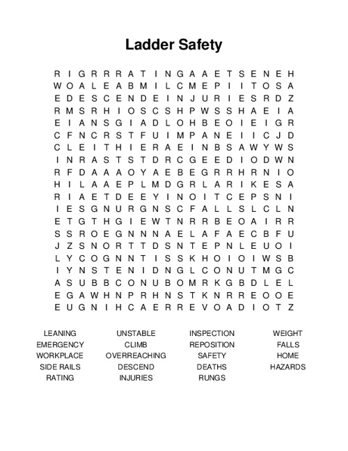 Ladder Safety Word Search Puzzle
