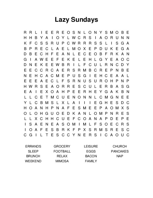 Lazy Sundays Word Search Puzzle