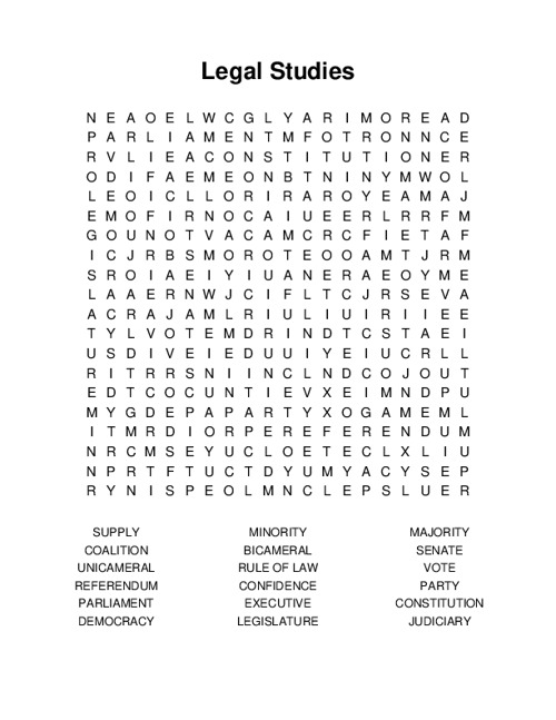 Legal Studies Word Search Puzzle