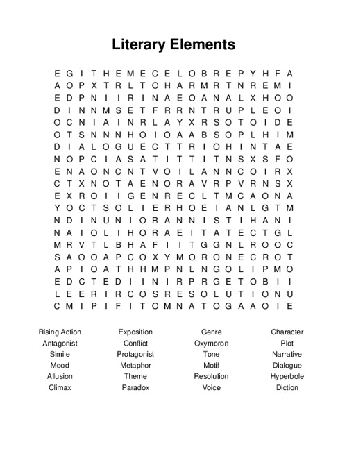 Literary Elements Word Search Puzzle