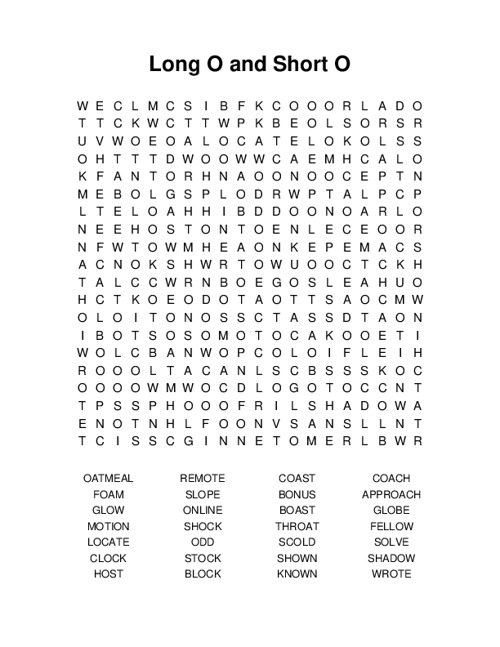 Long O and Short O Word Search Puzzle