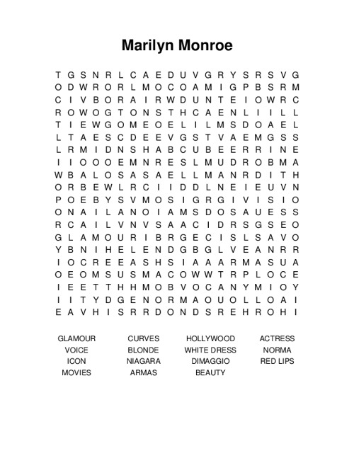 Marilyn Monroe Word Search