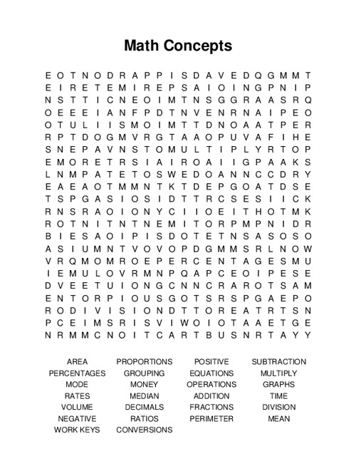 Math Concepts Word Search Puzzle
